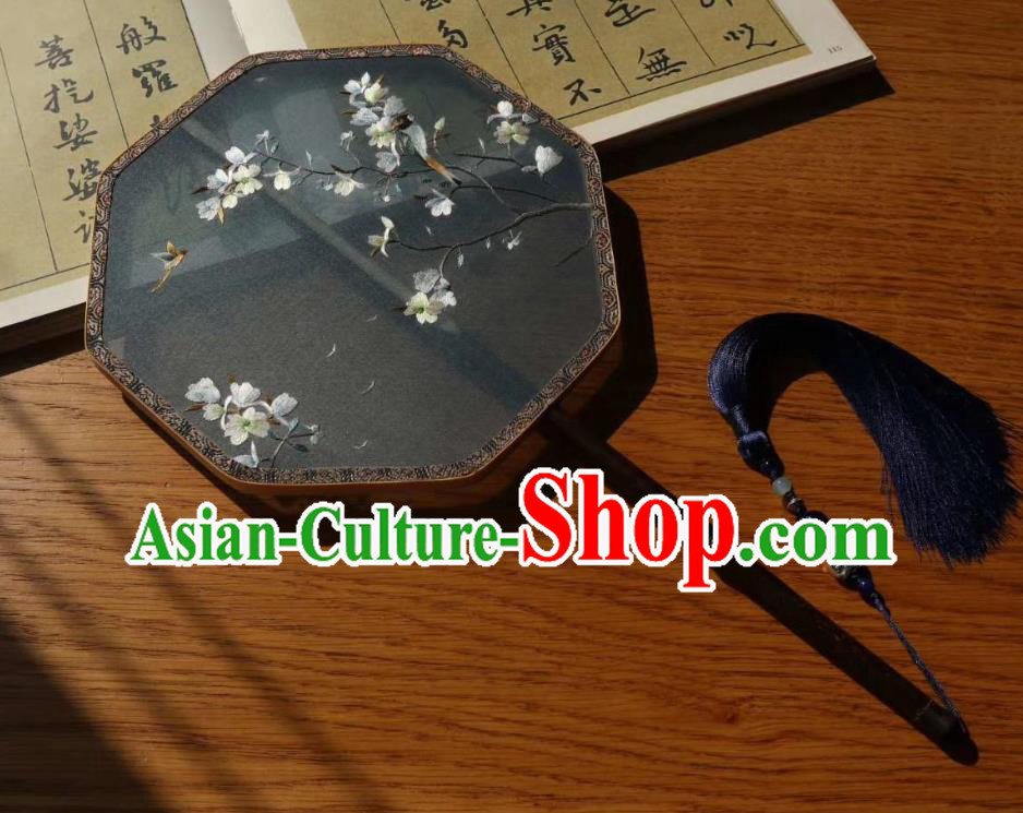 China Classical Dance Fans Traditional Hanfu Fan Embroidered Mangnolia Palace Fan Handmade Double Side Grey Silk Fan