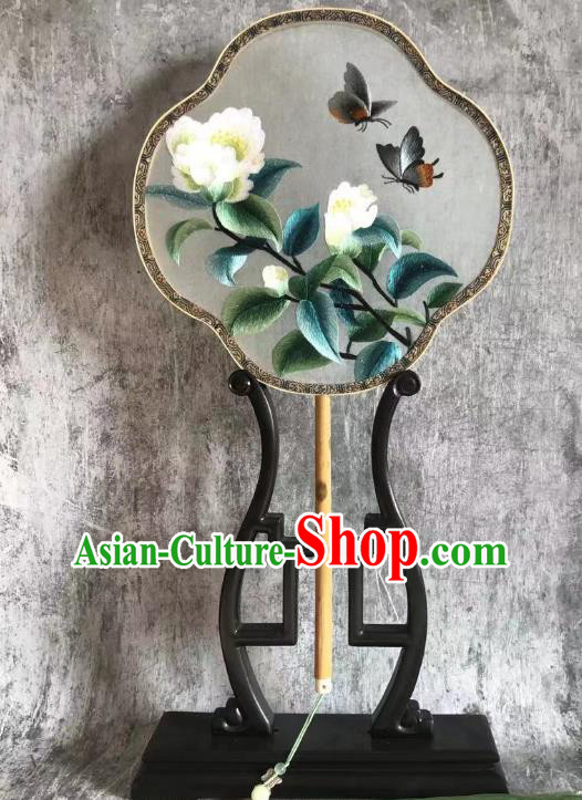 China Classical Dance Fans Traditional Hanfu Fan Embroidered Gardenia Palace Fan Handmade Double Side Silk Fan