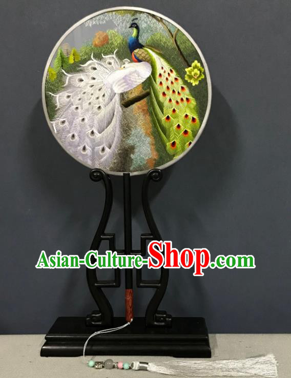 China Classical Dance Circular Fans Traditional Hanfu Silk Fan Suzhou Embroidered Peacock Palace Fan Handmade Double Side Fan
