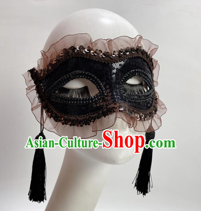 Handmade Stage Performance Headpiece Halloween Cosplay Party Mask Deluxe Black Face Mask