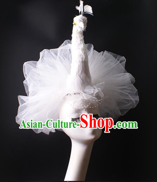 Top Stage Show White Peacock Hair Crown Gothic Giant Headpiece Rio Carnival Decorations Halloween Cosplay Veil Hair Accessories