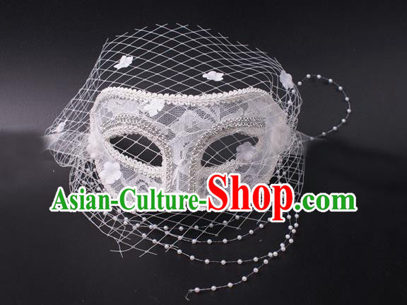 Halloween Stage Performance Headpiece Cosplay Party Deluxe White Lace Mask Handmade Face Mask