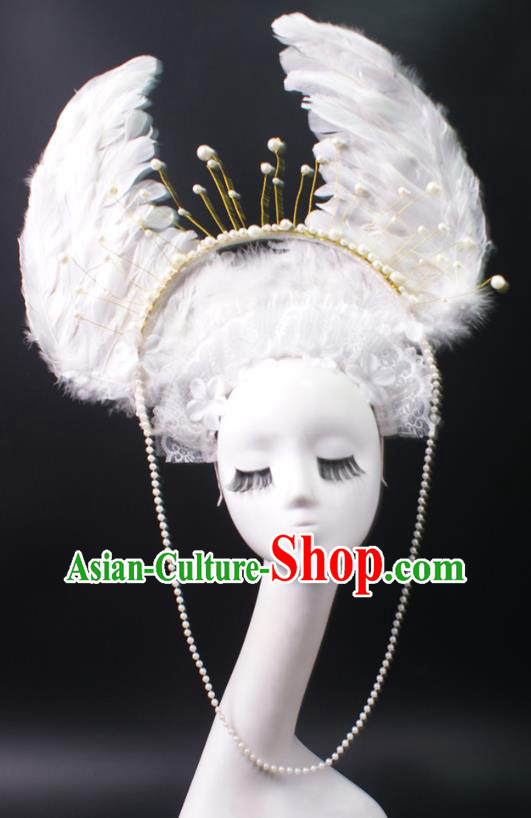 Top Rio Carnival White Feather Decorations Halloween Cosplay Hair Accessories Stage Show Angel Wings Hair Crown Baroque Giant Headdress