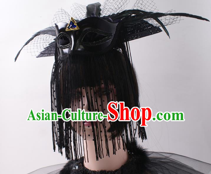 Top Stage Show Black Feather Hair Crown Baroque Princess Giant Headdress Rio Carnival Decorations Halloween Cosplay Hair Accessories