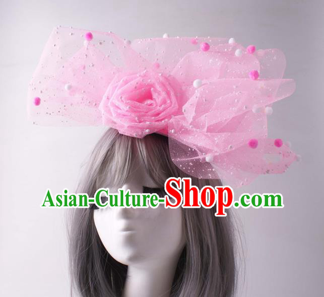 Top Baroque Giant Headdress Baroque Giant Headdress Rio Carnival Decorations Halloween Cosplay Top Hat Stage Show Pink Veil Rose Hair Crown