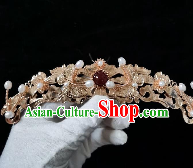 China Ming Dynasty Empress Golden Butterfly Hair Crown Traditional Hanfu Hairpin Ancient Court Woman Hair Accessories