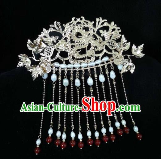 China Ming Dynasty Empress Tassel Hairpin Traditional Hanfu Hair Accessories Ancient Palace Lady Hair Crown