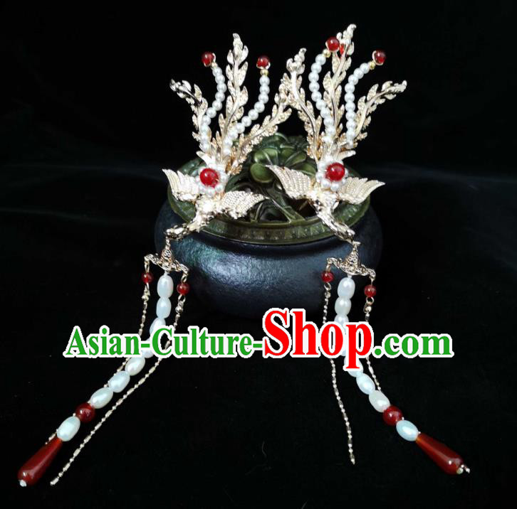 China Tang Dynasty Princess Golden Phoenix Tassel Hair Stick Traditional Hanfu Hair Accessories Ancient Palace Lady Hairpin
