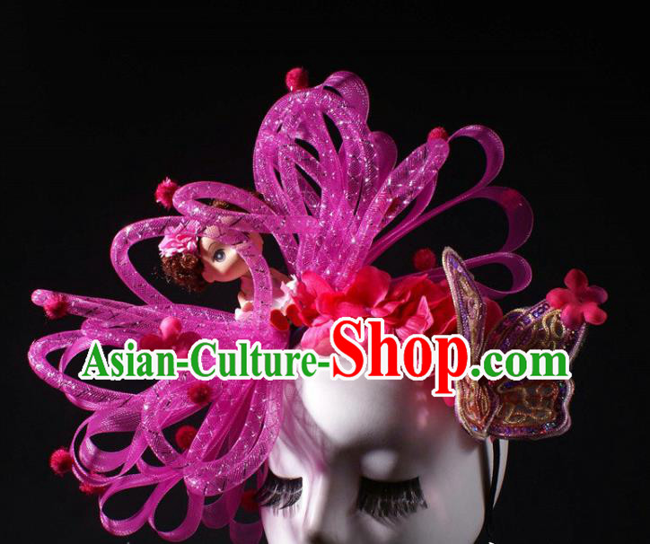 Top Rio Carnival Butterfly Decorations Halloween Cosplay Princess Hair Clasp Stage Show Royal Crown Baroque Bride Giant Headdress