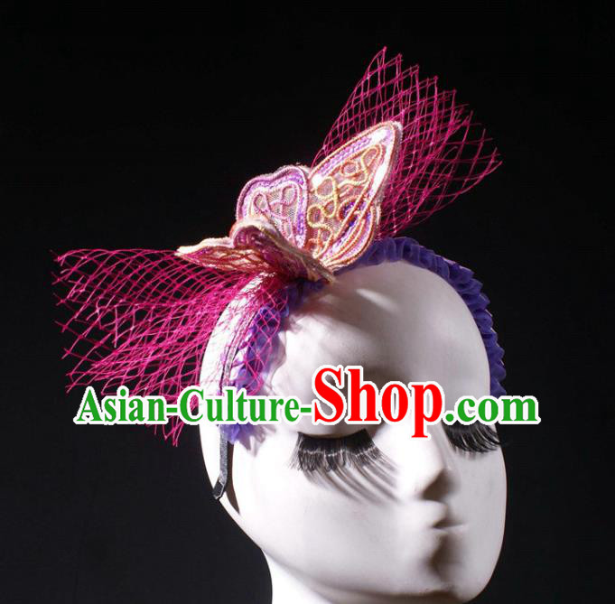 Top Baroque Bride Giant Headdress Rio Carnival Purple Butterfly Decorations Halloween Cosplay Princess Hair Clasp Stage Show Royal Crown