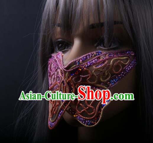 Handmade Halloween Cosplay Party Colorful Butterfly Mask Costume Ball Female Face Mask Stage Show Blue Sequins Headpiece