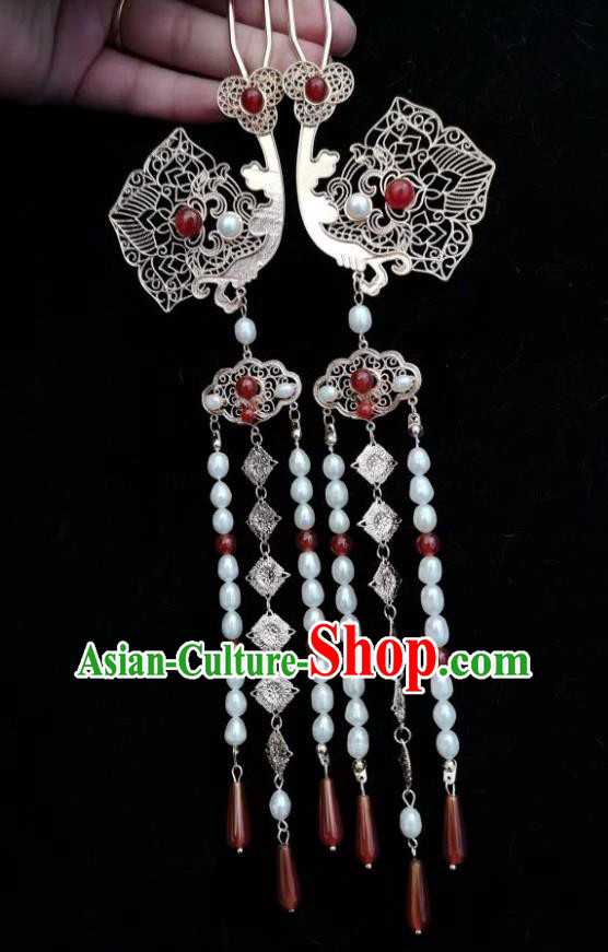 China Traditional Tang Dynasty Empress Tassel Hair Stick Ancient Imperial Concubine Golden Hairpin