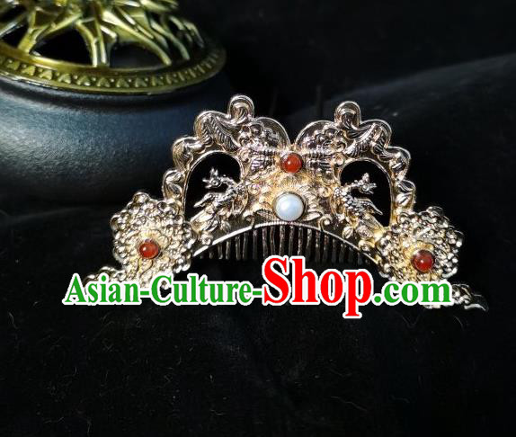 China Ancient Court Beauty Hairpin Hair Accessories Traditional Ming Dynasty Empress Golden Hair Comb