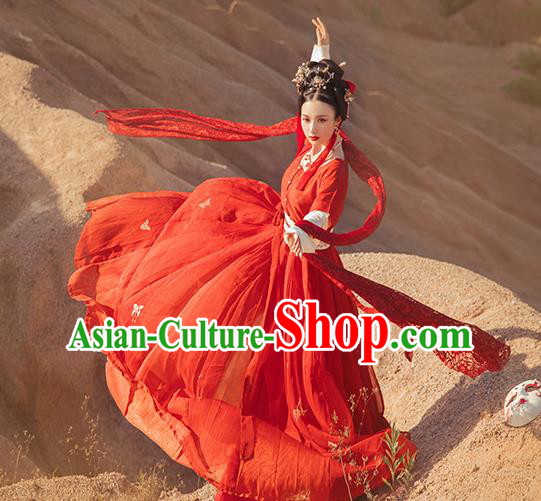 China Ancient Court Lady Red Hanfu Dress Apparels Traditional Tang Dynasty Palace Princess Historical Clothing Full Set