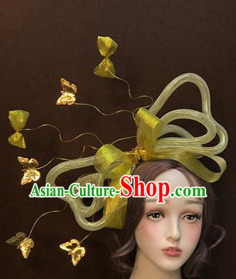 Top Catwalks Hair Accessories Cosplay Flowers Fairy Hair Clasp Baroque Bride Golden Bowknot Hair Crown Stage Show Giant Headdress