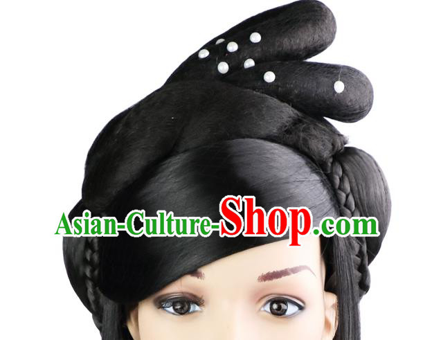 Chinese Classical Dance Headdress Qin Dynasty Palace Princess Wigs Sheath Ancient Goddess Hair Chignon