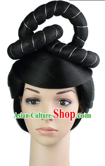 Chinese Ancient Imperial Empress Hair Chignon Classical Dance Hairpieces Tang Dynasty Court Queen Wigs Sheath