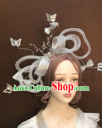 Top Cosplay Flowers Fairy Argent Hair Clasp Baroque Bride Hair Crown Stage Show Giant Headdress Catwalks Hair Accessories