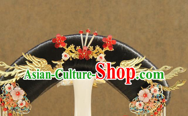 Chinese Ancient Manchu Princess Hair Chignon Drama Treading On Thin Ice Hair Accessories Qing Dynasty Palace Lady Wigs Sheath