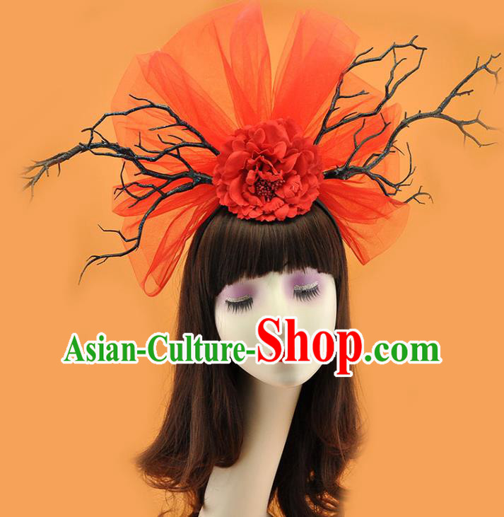 Top Christmas Red Peony Royal Crown Halloween Fancy Ball Veil Hair Clasp Gothic Bride Headdress Cosplay Party Hair Accessories
