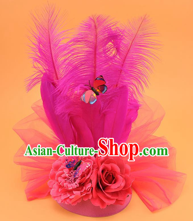 Top Miami Rosy Feathers Headdress Cosplay Party Hair Accessories Brazilian Carnival Royal Crown Halloween Fancy Ball Hat