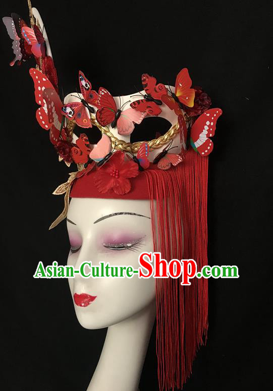 Top Catwalks Red Tassel Royal Crown Rio Carnival Hair Clasp Brazil Parade Headdress Halloween Cosplay Hair Accessories