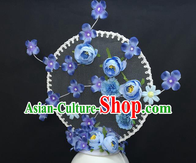 Top Catwalks Bride Royal Crown Halloween Fancy Ball Top Hat Gothic Purple Silk Flowers Headdress Cosplay Party Hair Accessories