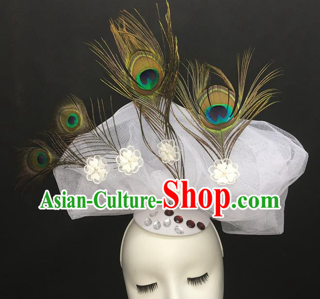 Top Cosplay Party Hair Accessories Catwalks Bride Royal Crown Halloween Fancy Ball Top Hat Gothic Feather Headdress