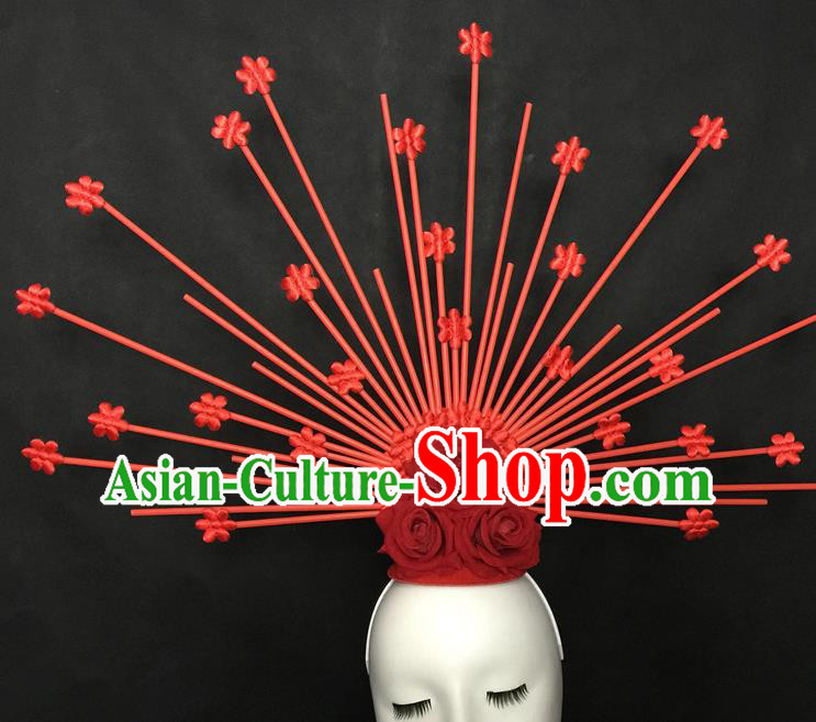 Top Gothic Red Rose Headdress Cosplay Party Hair Accessories Catwalks Goddess Royal Crown Halloween Fancy Ball Top Hat
