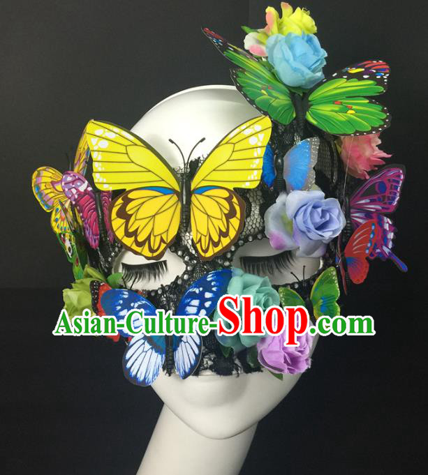 Handmade Rio Carnival Butterfly Flowers Face Mask Halloween Cosplay Show Mask Costume Party Blinder Headpiece