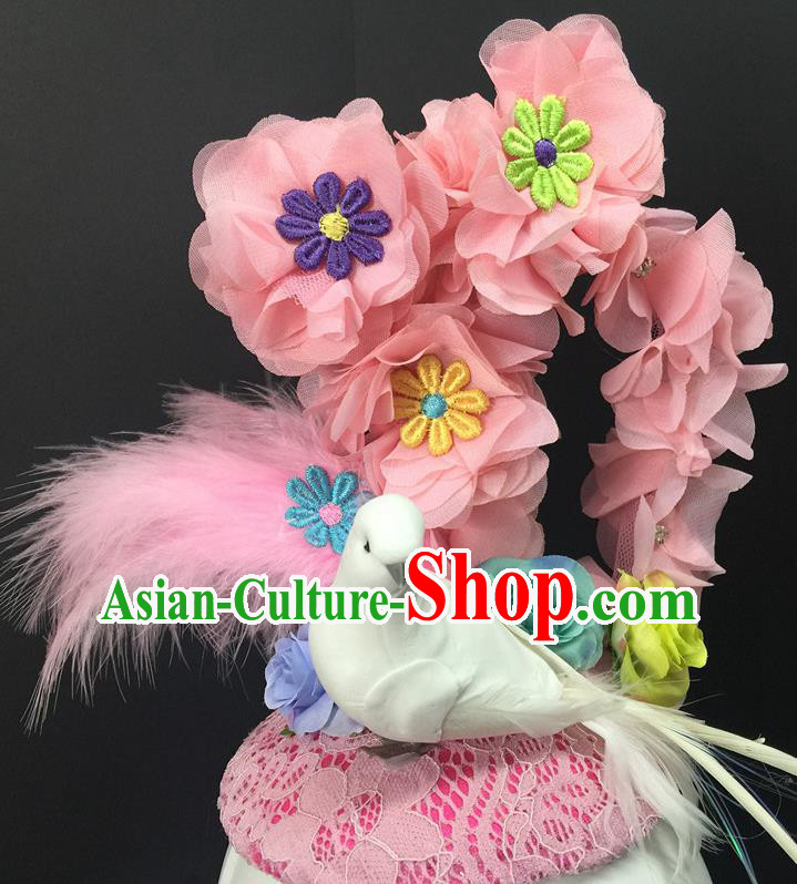 Top Halloween Party Pink Flowers Top Hat Brazilian Carnival Headdress Cosplay Hair Accessories Catwalks Feather Royal Crown