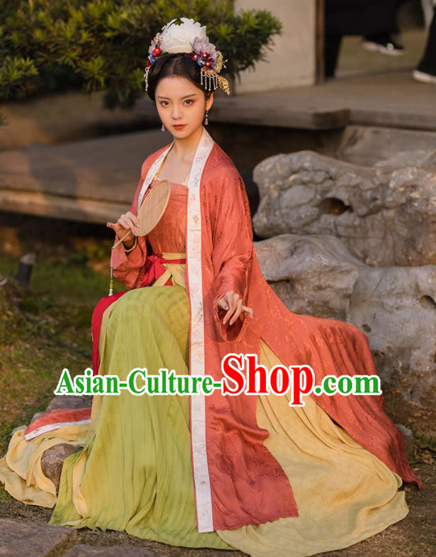 China Song Dynasty Imperial Consort Garment Costumes Ancient Palace Beauty Hanfu Dress Clothing Complete Set