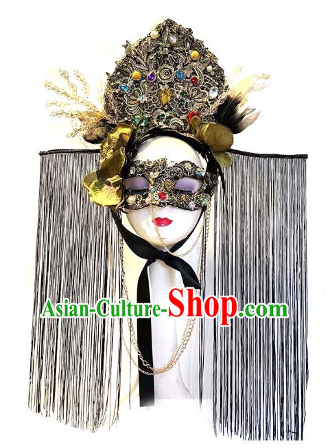 Top Cosplay Hair Accessories Halloween Catwalks Tassel Royal Crown Rio Carnival Parade Headdress Baroque Queen Hat