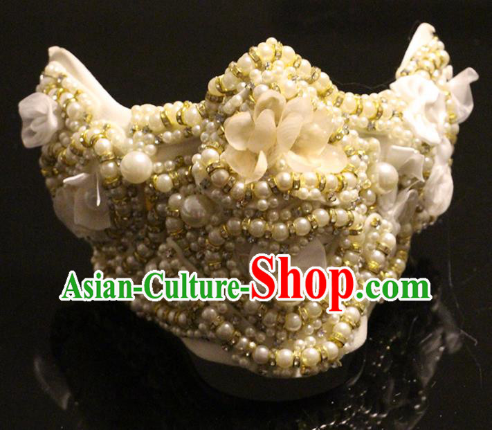 Handmade Brazil Carnival Pearls Mask Halloween Cosplay Face Mask Costume Party Gothic Princess Headpiece