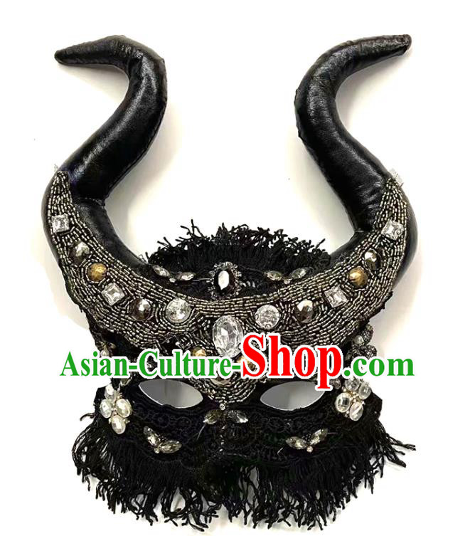 Handmade Costume Party Gothic Queen Headpiece Brazil Carnival Ox Horn Mask Halloween Cosplay Witch Face Mask