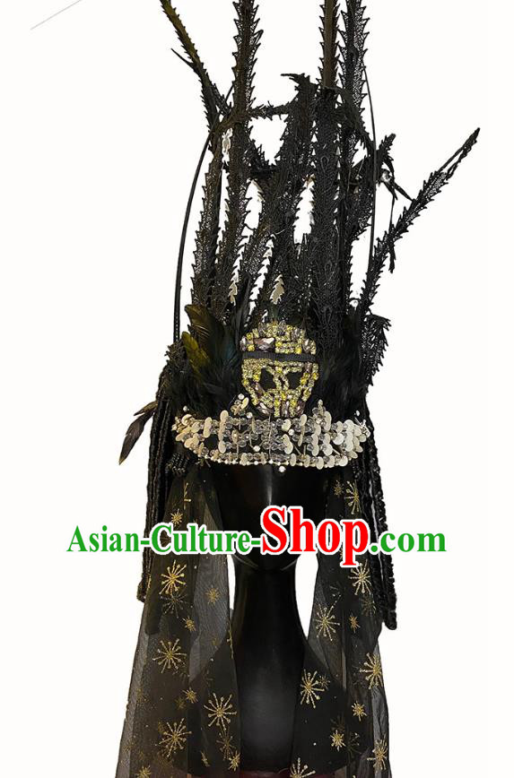 Top Gothic Black Feather Hair Clasp Cosplay Queen Hair Accessories Halloween Catwalks Royal Crown Carnival Parade Headdress