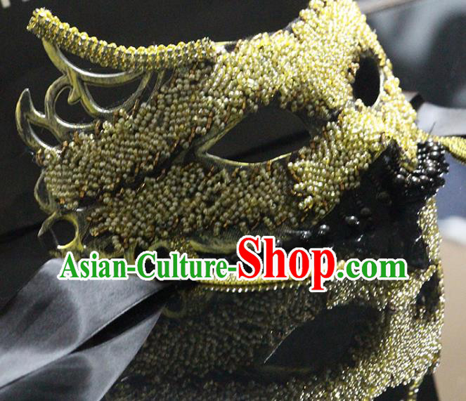 Handmade Halloween Cosplay Golden Beads Face Mask Costume Party Blinder Baroque Queen Headpiece Brazil Carnival Mask
