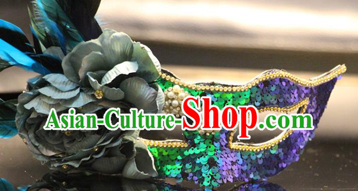 Handmade Costume Party Sequins Blinder Baroque Princess Headpiece Brazil Carnival Mask Halloween Cosplay Feather Face Mask