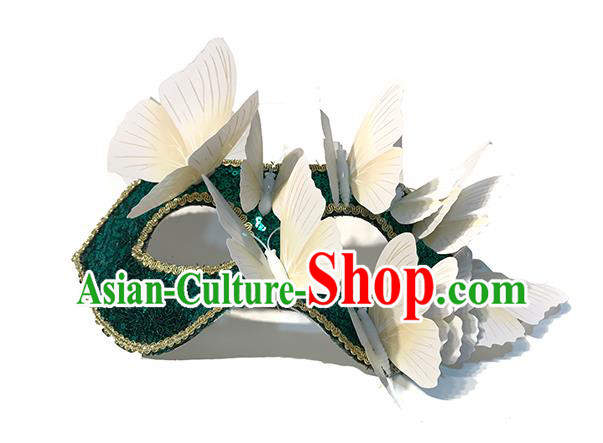 Handmade Halloween Cosplay Green Sequins Face Mask Costume Party Blinder Baroque Princess Headpiece Brazil Carnival Butterfly Mask