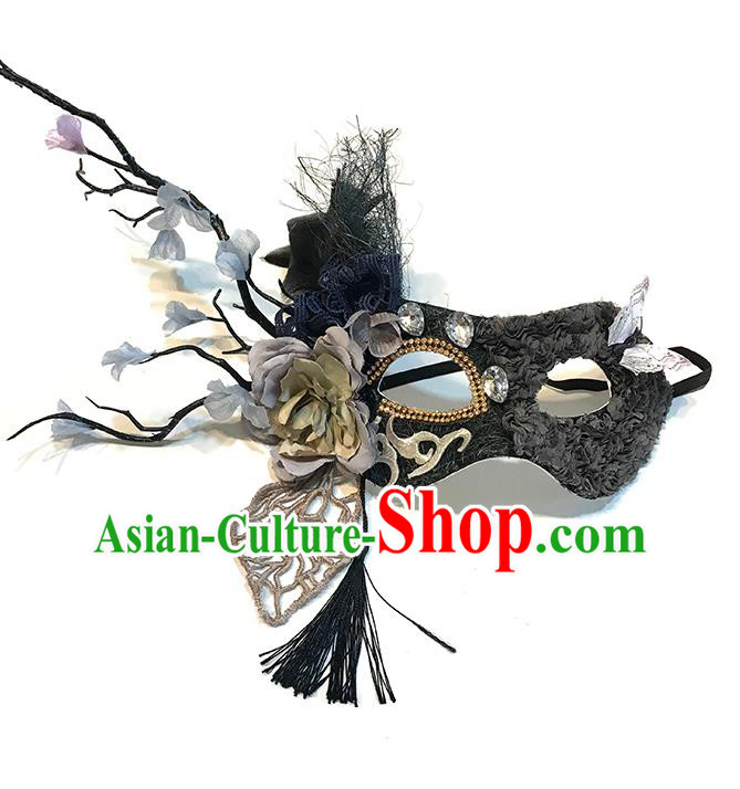 Handmade Halloween Cosplay Black Face Mask Costume Party Blinder Baroque Princess Headpiece Brazil Carnival Branch Mask