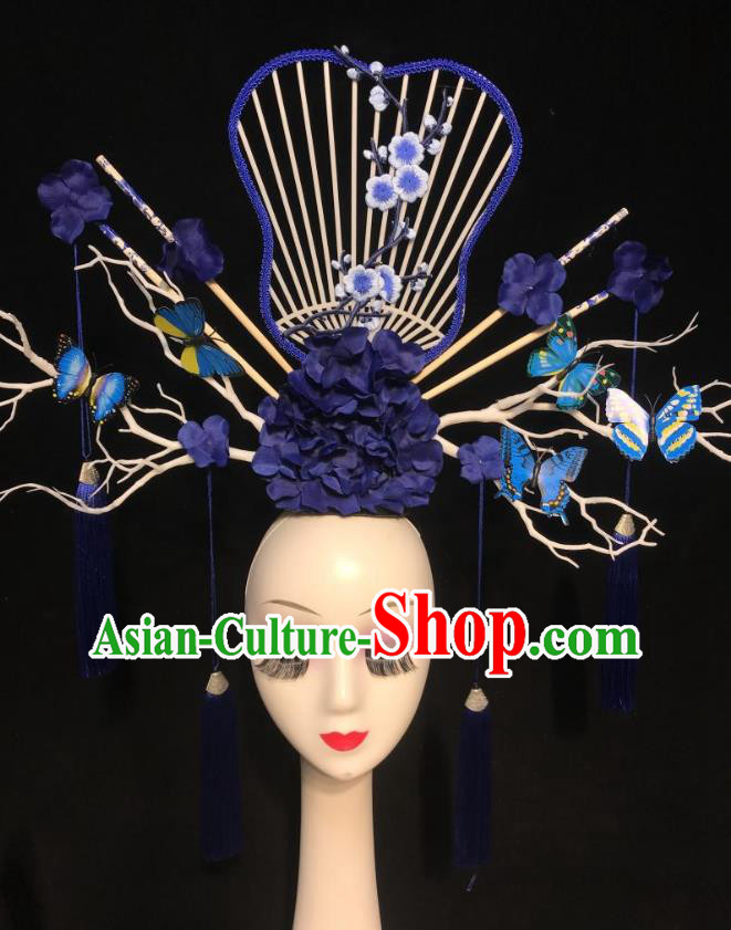 China Handmade Bride Headwear Stage Show Hair Crown Court Fan Tassel Hair Clasp Qipao Catwalks Fashion Deluxe Headdress