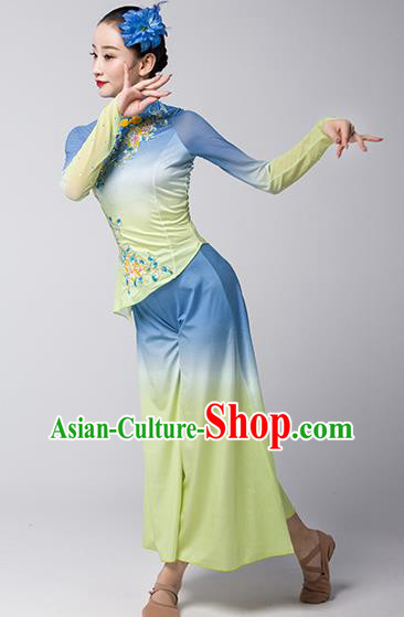 China Folk Dance Clothing Jiaozhou Yangko Group Dance Uniforms Fan Dance Performance Garment Costume