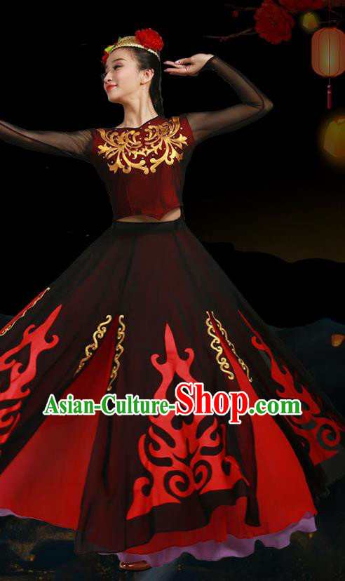 China Xinjiang Ethnic Dance Garments Uygur Minority Folk Dance Dress Uyghur Nationality Stage Performance Clothing