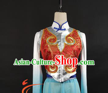 China Mongolian Nationality Stage Performance Clothing Ethnic Female Dance Garments Mongol Minority Folk Dance Blue Dress
