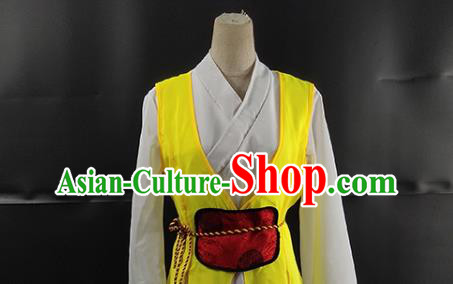 China Korean Nationality Stage Performance Clothing Ethnic Female Dance Garments Korea Minority Fan Dance Yellow Dress