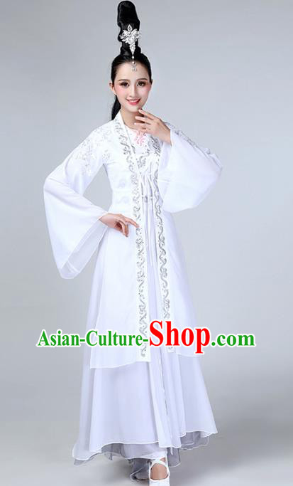 Top Chinese Classical Dance White Dress Woman Umbrella Dance Garment Costume Traditional Court Stage Performance Clothing