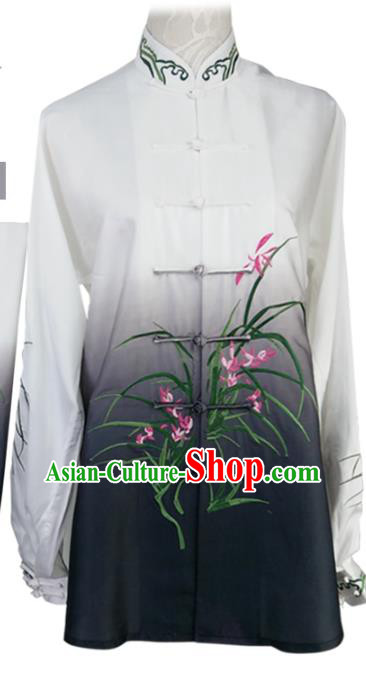 Chinese Tai Chi Kung Fu Garment Costumes Martial Arts Embroidered Orchids Outfits Wushu Competition Clothing