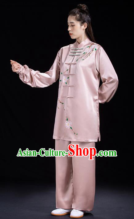 Chinese Woman Tai Chi Competition Clothing Tai Ji Training Garment Costumes Martial Arts Hand Painting Pink Outfits