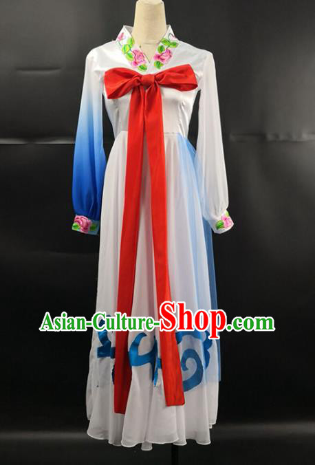 China Ethnic Female Group Dance Garments Korean Nationality Stage Performance Clothing Korea Minority Fan Dance White Dress