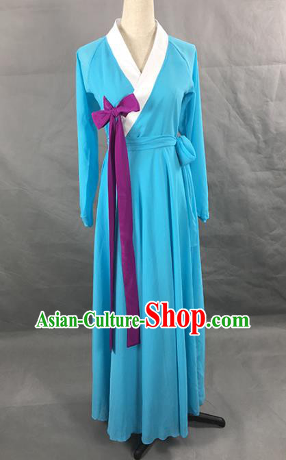 Top Chinese Woman Solo Dance Garment Costume Traditional Korean Dance Performance Clothing Classical Dance Blue Dress